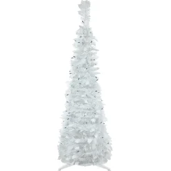 Northlight Pop Up Trees>4' Pre-Lit White Tinsel Pop-Up Artificial Christmas Tree, Blue Lights