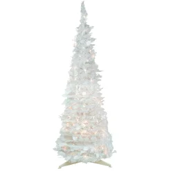Northlight Pop Up Trees>6' Pre-Lit White Tinsel Pop-Up Artificial Christmas Tree, Clear Lights