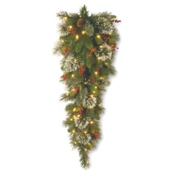 Pre-Lit Teardrops*National Tree Company 36" Pre-Lit Wintry Pine Artificial Christmas Slim Teardrop Swag, Warm White Led Lights