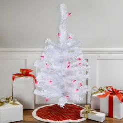 Northlight 2.5 Feet Tall And Smaller>2' Pre-Lit Woodbury White Pine Slim Artificial Christmas Tree, Pink Lights