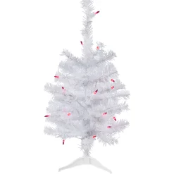 Northlight 2.5 Feet Tall And Smaller>2' Pre-Lit Woodbury White Pine Slim Artificial Christmas Tree, Pink Lights