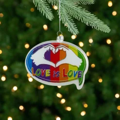 Northlight Gay & Lesbian Pride>4.75" Pride 'Love Is Love' Speech Bubble Glass Christmas Ornament