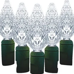 Hofert 70 Pure White Led Faceted C6 Twinkling Christmas Lights - 23.5 Ft Green Wire