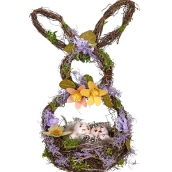 Northlight 14.5" Purple And Green Artificial Floral Bunny Shaped Basket