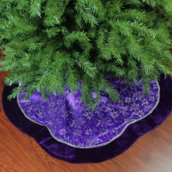 48 Inch And Smaller*Northlight 48" Purple And Silver Glittered Floral Christmas Tree Skirt