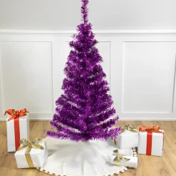 Northlight Purple Trees>4' Purple Artificial Tinsel Christmas Tree, Unlit