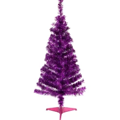 Northlight Purple Trees>4' Purple Artificial Tinsel Christmas Tree, Unlit