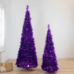 Northlight Pop Up Trees>6' Purple Tinsel Pop-Up Artificial Christmas Tree, Unlit