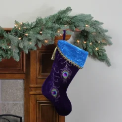 Stockings*Northlight 19" Purple Velvet Regal Peacock Embroidered Feather Christmas Stocking With Gold Tassel