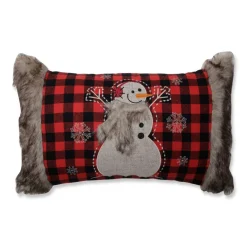 Pillows & Throws*CC Home Furnishings 20" Red And Black Buffalo Plaid Snowman Rectangular Throw Pillow