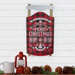 Signs & Plaques*Northlight 24" Red And Black Buffalo Plaid Merry Christmas Sled Wooden Hanging Wall Sign