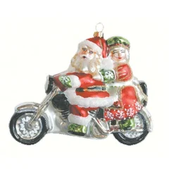 GC Home & Garden Santa Claus>6.5" Red And Black Motorcycle Santa Hand Blown Glass Hanging Figurine Ornament