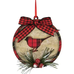 Northlight Animals>4" Red And Black Plaid Cardinal Disc Christmas Ornament
