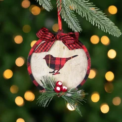Northlight Animals>4" Red And Black Plaid Cardinal Disc Christmas Ornament