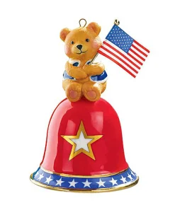 Carlton Cards Collectible>3" Red And Blue Teddy Bear Carlton On Bell Christmas Ornament