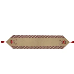 Linens*Northlight 36" Red And Brown Burlap And Plaid Reindeer Christmas Table Runner