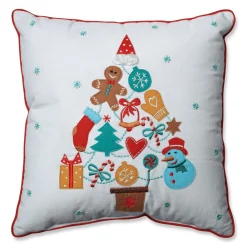 Pillows & Throws*Pillow Perfect 16" Red And Brown Gift Tree Holiday Square Christmas Throw Pillow