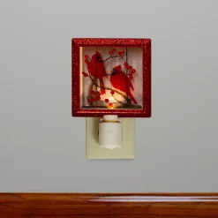 Roman 6" Red And Brown Glitter Cardinal Christmas Night Light