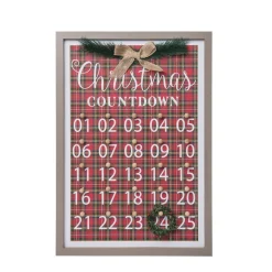Advent Calendars*Contemporary Home Living 21" Red And Brown Plaid Wooden Framed Christmas Countdown Wall Decor