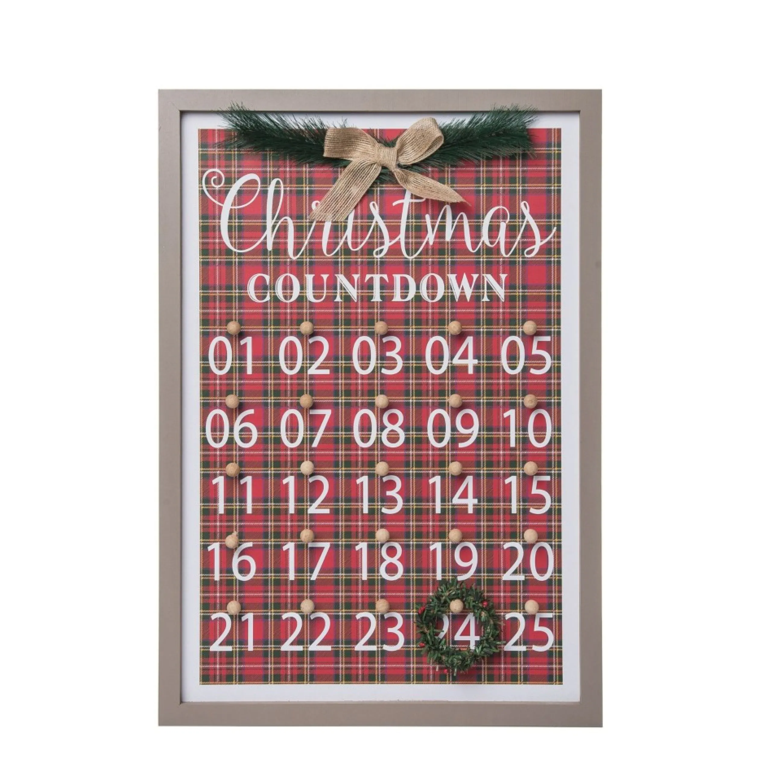 Advent Calendars*Contemporary Home Living 21" Red And Brown Plaid Wooden Framed Christmas Countdown Wall Decor