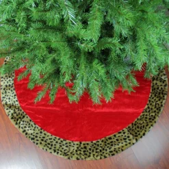 48 Inch And Smaller*Northlight 48" Red And Brown Velveteen With Cheetah Print Border Christmas Tree Skirt