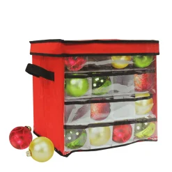 Dyno Ornament Storage>12" Red And Clear Square Christmas Ornament Storage Bag