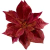Northlight Garden & Floral>9" Red And Gold Artificial Poinsettia Clip-On Christmas Ornament