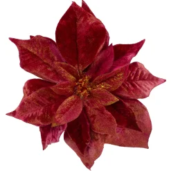 Northlight Garden & Floral>9" Red And Gold Artificial Poinsettia Clip-On Christmas Ornament