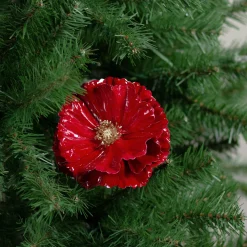 Northlight Garden & Floral>4.5" Red And Gold Contemporary Poppy Christmas Clip