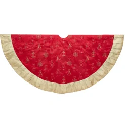 50 Inch And Larger*KSA 60" Red And Gold Embroidered Ornaments Christmas Tree Skirt