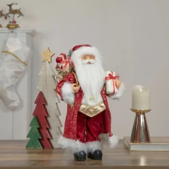 Santa Figures*Northlight 16" Red And Gold Filigree Santa Claus With Gifts Christmas Figurine