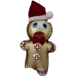 Christmas by Krebs Gingerbread>6.25" Red And Gold Gingerbread Man With Santa Hat Christmas Ornament