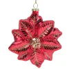 Northlight Garden & Floral>4.5" Red And Gold Glittery Poinsettia Glass Christmas Ornament