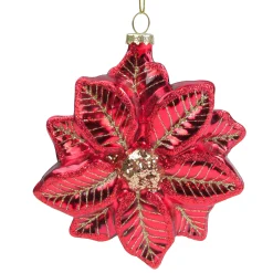 Northlight Garden & Floral>4.5" Red And Gold Glittery Poinsettia Glass Christmas Ornament