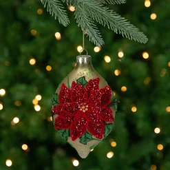 Northlight Finials>6.5" Red And Gold Poinsettia Finial Christmas Ornament