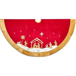 48 Inch And Smaller*KSA 48" Red And Gold Religious Christmas Tree Skirt