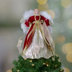 Angel Tree Toppers*Northlight 14" Red And Gold Traditional Angel Christmas Tree Topper - Unlit