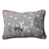 Pillows & Throws*Pillow Perfect 18.5" Red And Gray Embroidered Reindeer Christmas Rectangular Throw Pillow