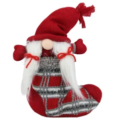 Gnomes*Northlight 10" Red And Gray Isolde Gnome Christmas Stocking Tabletop Figurine