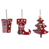 Melrose Trees & Wreaths>12 Red And Gray Knit-Look Gift Box, Stocking And Tree Christmas Ornaments 4.75"