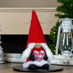 Gnomes*Northlight 13.5" Red And Gray Smiling Woman Christmas Gnome Tabletop Figure