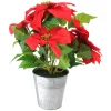 Floral*Northlight 15.5" Red And Green Artificial Poinsettia Christmas Flower Arrangement In Silver Pot