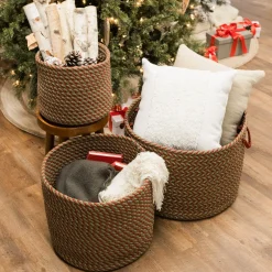 Decoration Storage*Colonial Mills 20" Red And Green Chevron Round Braided Holiday Jumbo Basket