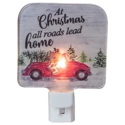 Northlight 4" Red And Green Christmas Night Light With A Reindeer And Car