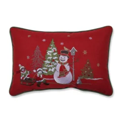 Pillows & Throws*Pillow Perfect 18.5" Red And Green Embroidered Christmas Frosty Scene With Children Rectangular Throw Pillow