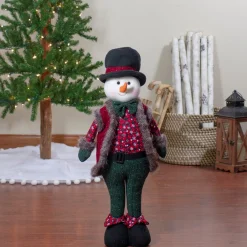 Plush Figures*Northlight 25" Red And Green Jolly Plush Boy Snowman Christmas Figure