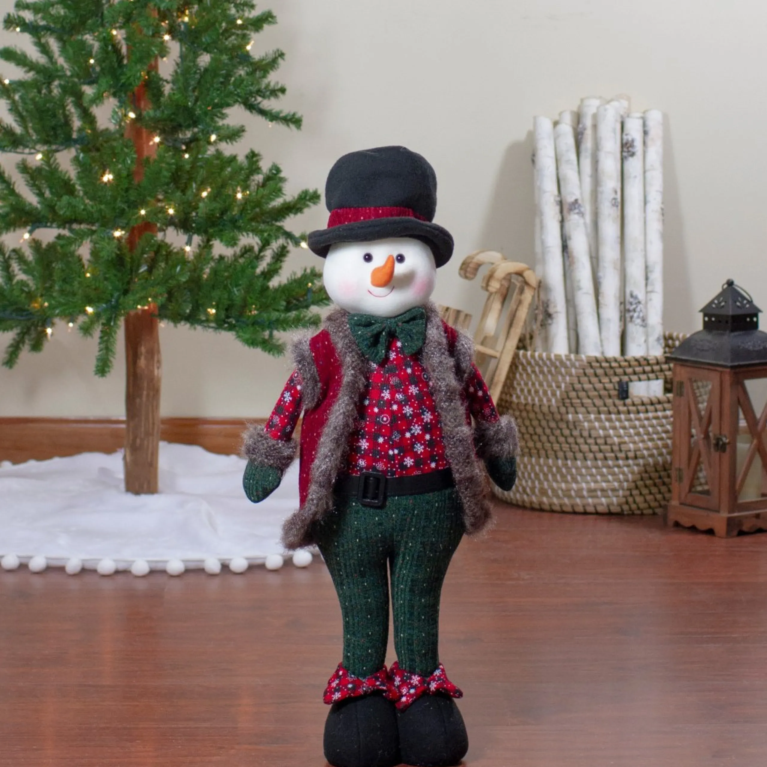 Plush Figures*Northlight 25" Red And Green Jolly Plush Boy Snowman Christmas Figure
