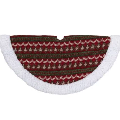 Mini Tree Skirts*Northlight 20" Red And Green Lodge Knitted Mini Christmas Tree Skirt With High Pile Fleece Trim