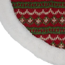 Mini Tree Skirts*Northlight 20" Red And Green Lodge Knitted Mini Christmas Tree Skirt With High Pile Fleece Trim