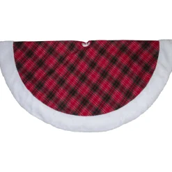 50 Inch And Larger*Northlight 60" Red And Green Plaid Christmas Tree Skirt With White High Pile Fleece Trim